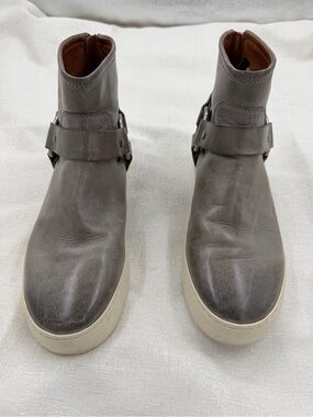 Frye Lena Harness Bootie Gray Leather Sneaker Boots - Size 10